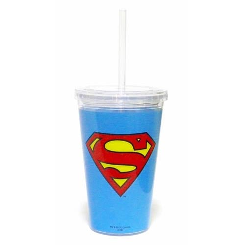 Superman Blue 16 oz. Travel Cup with Straw